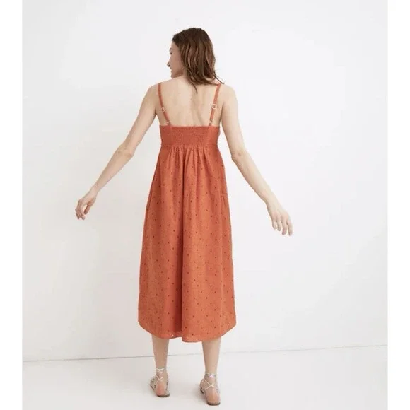 Madewell Orange Eyelet‎ Summertime Cami Midi Dress In Rusted Clay Size Medium - Picture 4 of 9